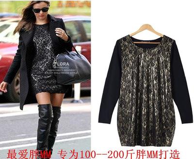 秋日優雅之選 胖太太歐美氣質寬松連衣裙，顯瘦復合蕾絲打造自信風采